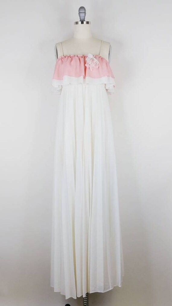 1970s Goddess Gown | Vintage 70s Mauve Pink White… - image 2