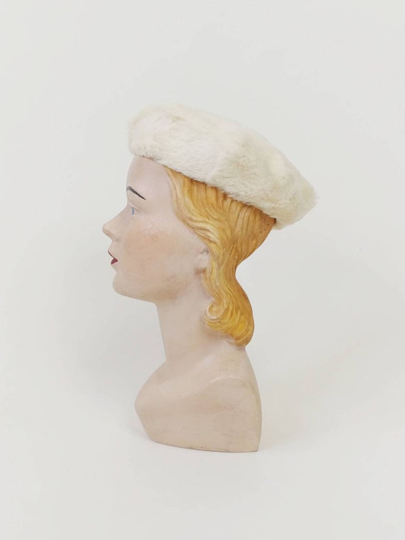 1950s Cream Sheared Rabbit Fur Beret | Vintage 50… - image 4