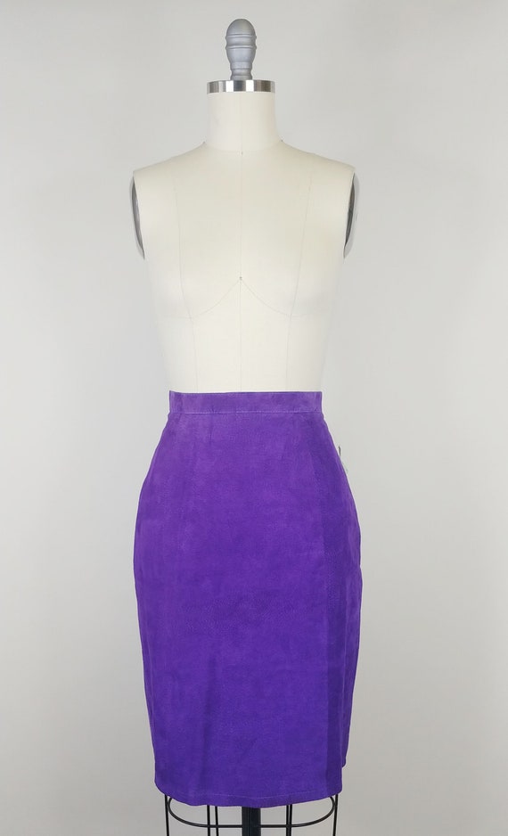1980s Deadstock Purple Suede Pencil Skirt | Vinta… - image 2