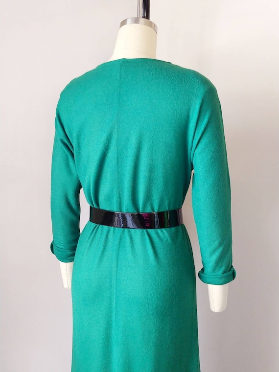 1970s Emerald Green Knit Henley Dress | Vintage 7… - image 8
