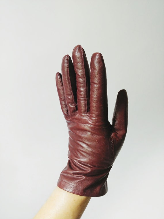 1970s Van Raalte Maroon Leather Gloves | Vintage … - image 2