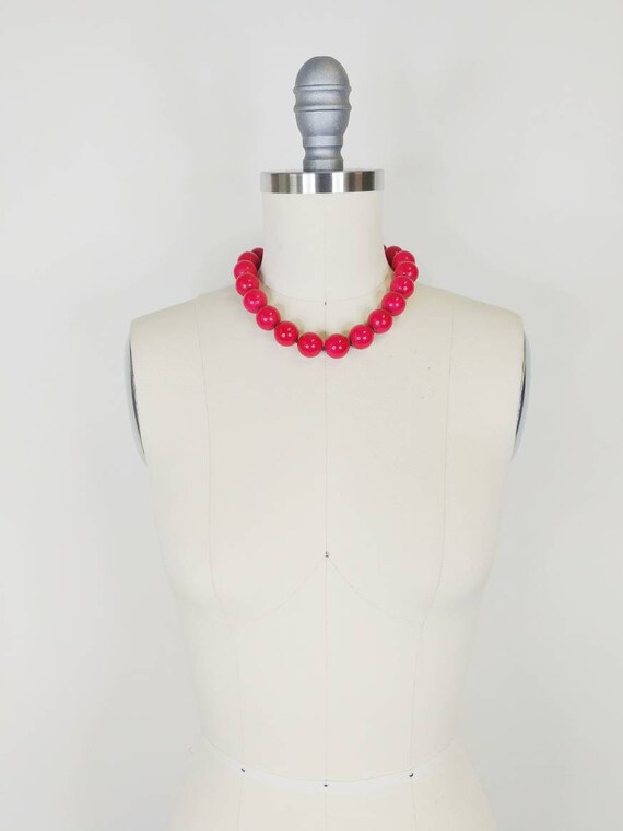 1980s Cherry Red Chunky Beaded Necklace | Vintage… - image 2