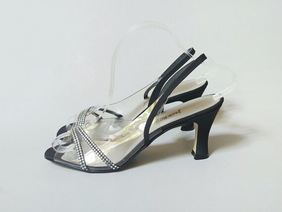 Vintage Womens Stanley Philipson Black & Clear Sling Back Heels Peep  Toes 9.5 N