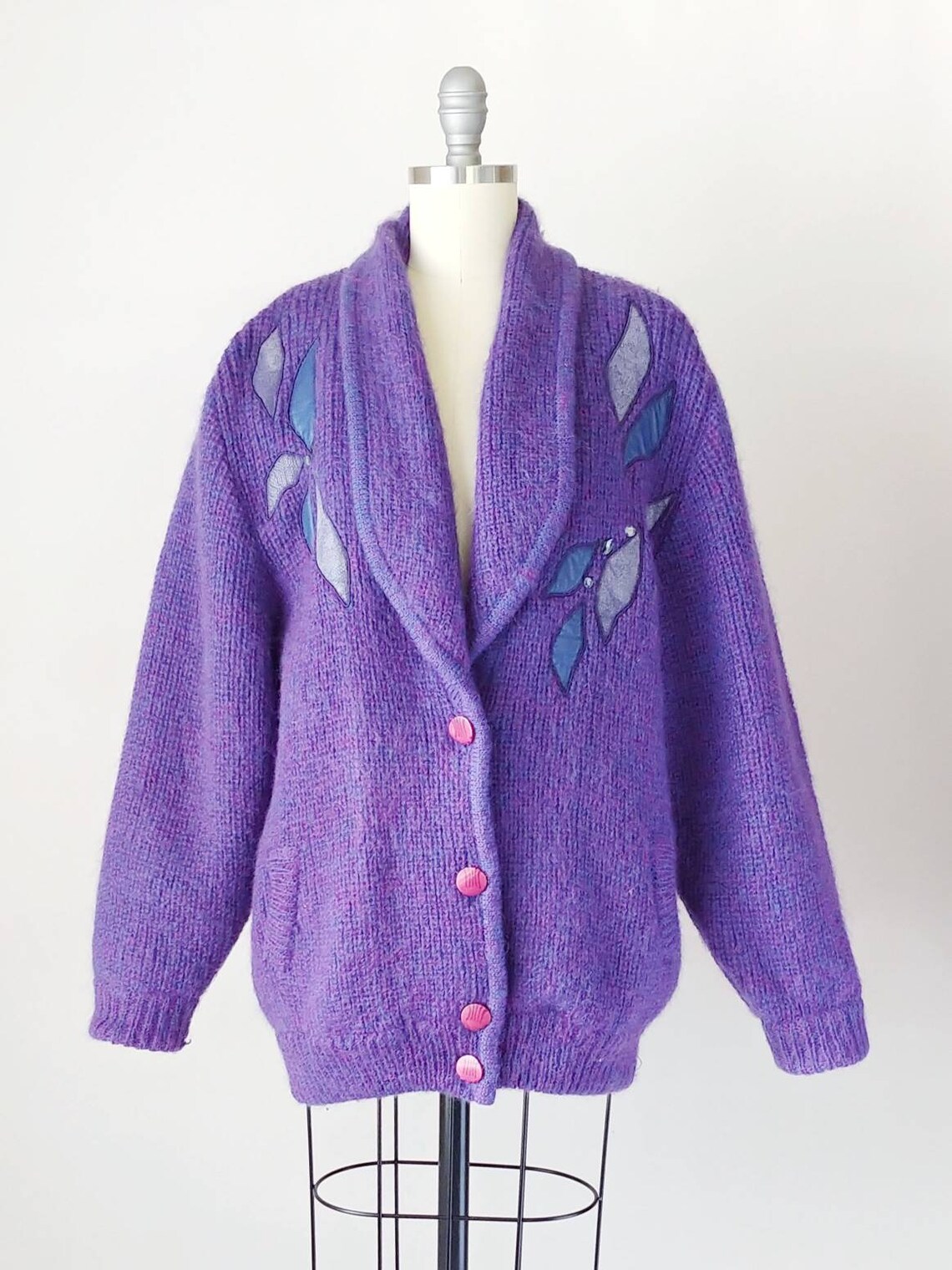 1980s Violet Purple Oversized Mohair Cardigan Vintage 80s | Etsy