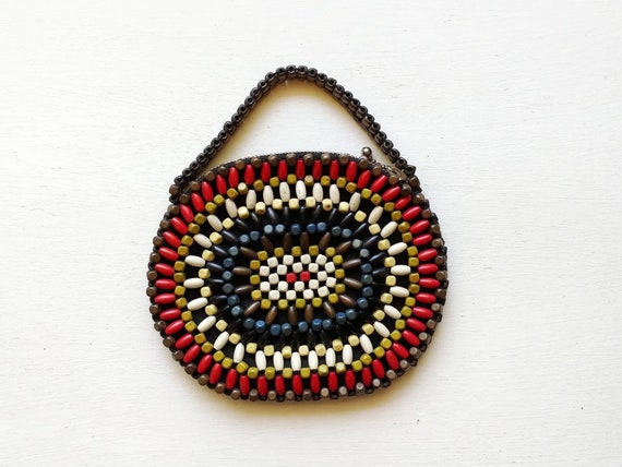 1930s Rainbow Wood Beaded Purse | Vintage 30s Colo