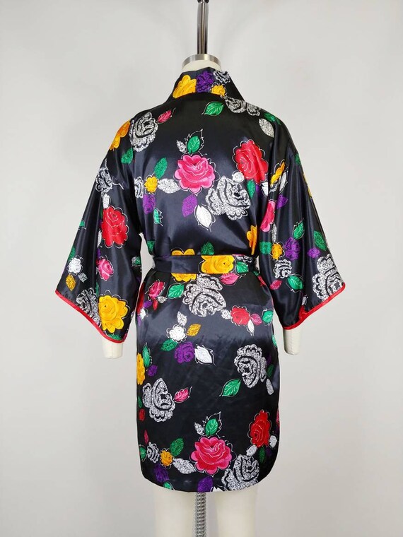 1990s California Dynasty Rose Print Kimono Robe |… - image 6