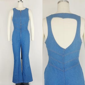 1970er Jahre Jeans-Overall | Vintage 70er Jahre Ärmellos Schlaghose Jeans