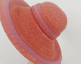 Vintage Straw Wide-Brim Hat Red Orange Vintage Straw Hat 70/80 T.55 (21.6”), Orange Ribbon – Boho  main image 4