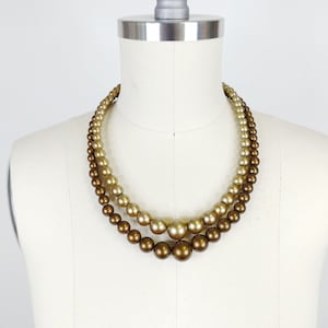 1960s Two Strand Beaded Necklace | Vintage 60s Bronze Gold Tiered Beaded Necklace | Women&#39;s Costume Jewelry