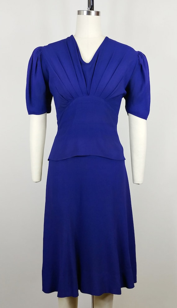 1930s Peter Pan Navy Blue Rayon Dress | Vintage 3… - image 2