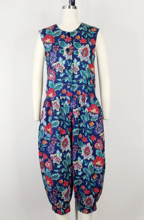 1990s Floral Garden Print Cotton Jumpsuit | Vinta… - image 2