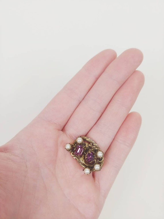 1950s Amethyst Purple Rhinestone Clip On Earrings… - image 5