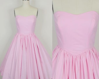 1960s Pink Cotton Strapless Dress | Vintage 60s Sun Dress