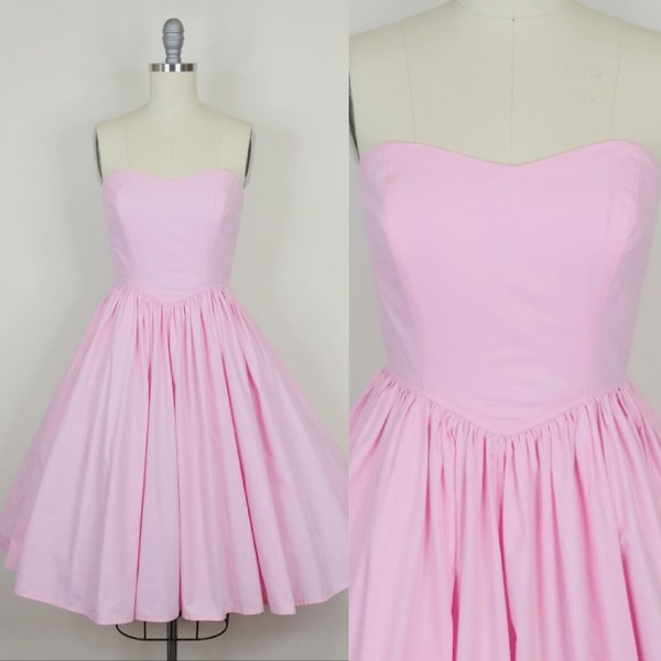 1960s Pink Cotton Strapless Dress | Vintage 60s Sun Dress