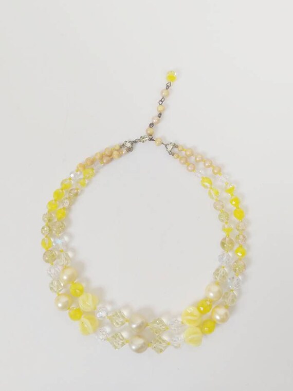 1960s Yellow Glass Crystal Two Strand Tiered Bead… - image 5