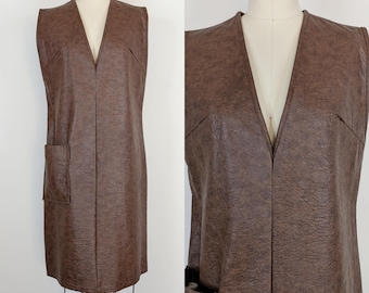 1960s Mod Vinyl Jumper Dress | Vintage 60s Faux Leather Sleeveless Shift Dress