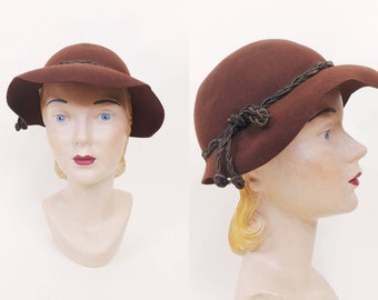 1940s Dobbs Chocolate Brown Felted Wool Brimmed Hat | Vintage 40s Hat | Women's Fall Winter Hats