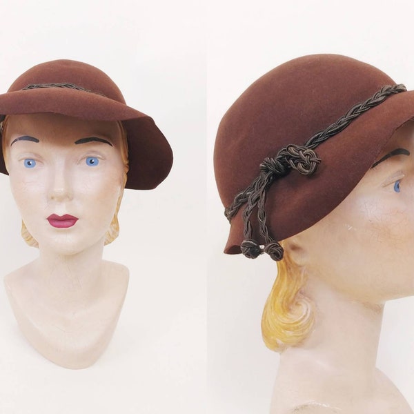 1940s Dobbs Chocolate Brown Felted Wool Brimmed Hat | Vintage 40s Hat | Women's Fall Winter Hats