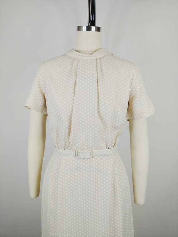 1950s Polka Dot Wiggle Dress | Vintage 50s Beige … - image 3