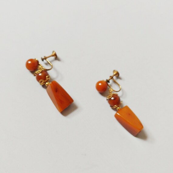 1950s Caramel Brown Swirl Bakelite Drop Earrings Vi… Gem
