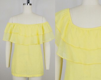 Vintage 1970s Lilly Pulitzer Off the Shoulder Ruffle Blouse
