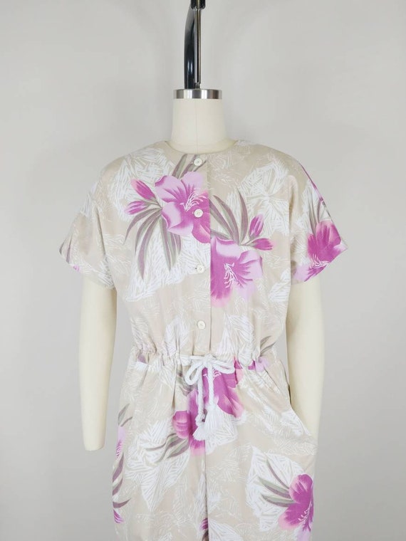 1980s Hibiscus Tropical Floral Cotton Jumpsuit | … - image 3