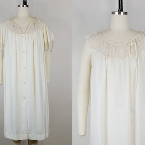 1950s Barbizon Bliss Cream Satin de Lys Peignoir Set | Vintage 50s Sleeveless Nightgown and Robe | Women&#39;s Sleepwear Loungewear Small