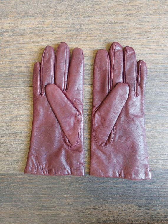 1970s Van Raalte Maroon Leather Gloves | Vintage … - image 6