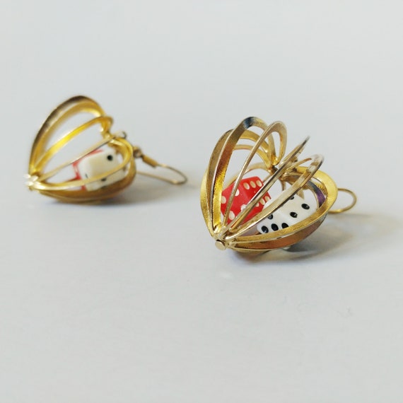 1960s Lucky Dice Cage Novelty Earrings | Vintage … - image 4