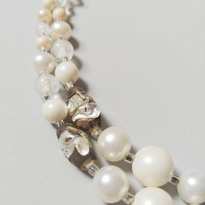 1950s Two Strand Tiered Faux Pearl Art Glass Beaded Necklace | Vintage 50s Necklace | Women&#39;s Bridal Wedding Jewelry