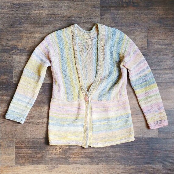 1970s Pastel Rainbow Hand Knit Cardigan | Vintage… - image 8