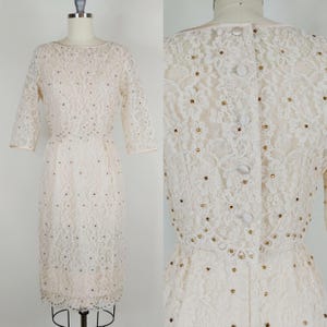 1950s Cream Lace Cocktail Dress | Vintage 50s Sheath Dress and Jacket Set