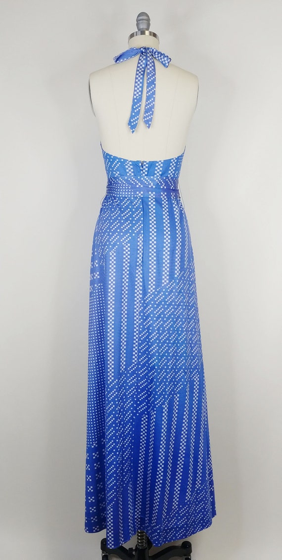 1970s Halter Maxi Dress | Vintage 70s Blue Checke… - image 7