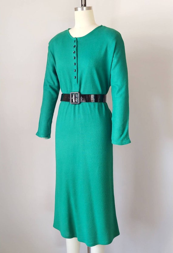1970s Emerald Green Knit Henley Dress | Vintage 7… - image 5