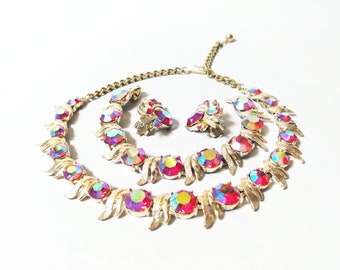 1950s Art Signed Aurora Borealis Rhinestone Jewelry Set