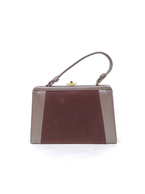 1960s Chocolate Brown Suede Vinyl Handbag  | Vint… - image 3