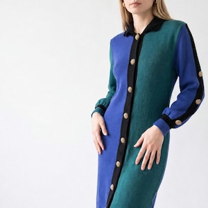 1980s Leamond Dean Designer Sweater Dress | Vintage 80s Color Block Knit Dress