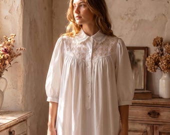 Antique Eyelet Victorian Nightgown | White Cotton Maxi Dress