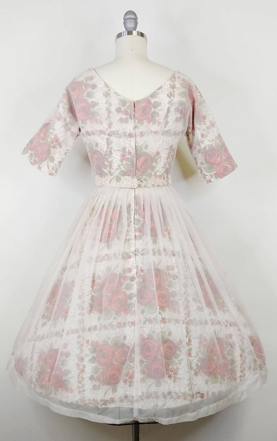 1950s Rose Print Floral Illusion Dress | Vintage … - image 8