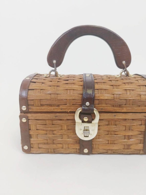 1960s Treasure Chest Box Purse Vintage 60s Dark Bro… Gem