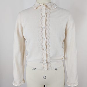 Cárdigan Banff color crema de lana de angora de los años 50 / Suéter formal de punto vintage de los años 50