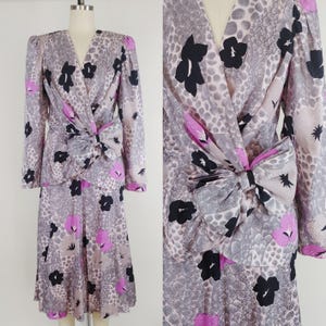 1980s %100 Silk Two Piece Set | Vintage 80s Floral Skirt and Peplum Jacket