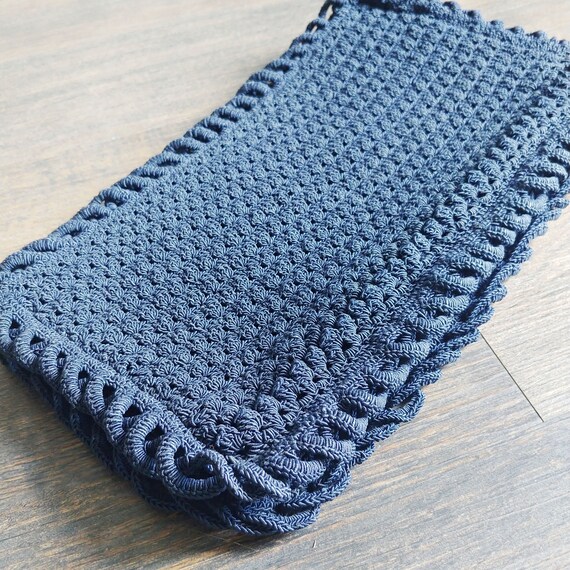 1940s Navy Blue Crochet Clutch | Vintage 40s Larg… - image 5