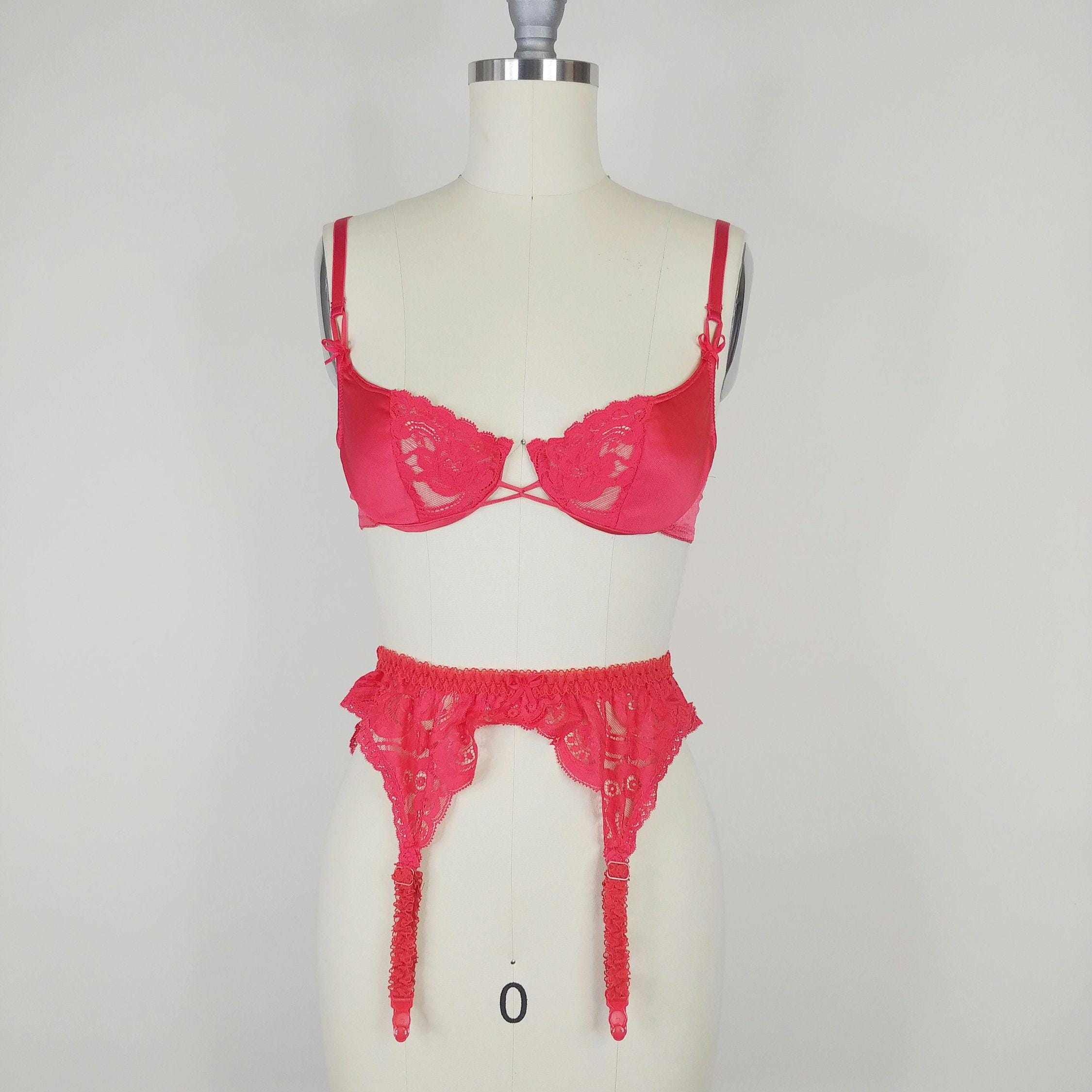 1980s Victoria's Secret Gold Label Bra and Garter Belt Set
