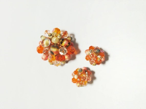 1960s West Germany Demi Parure Multi Color Orange… - image 1