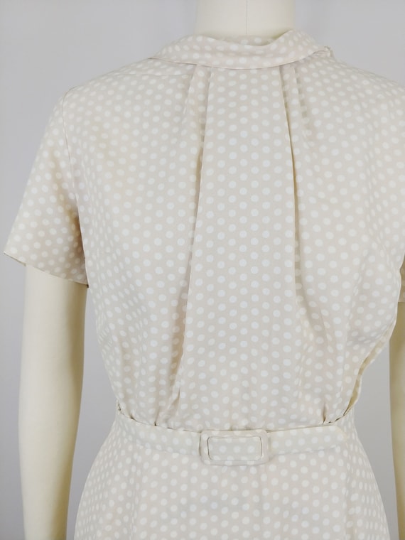 1950s Polka Dot Wiggle Dress | Vintage 50s Beige … - image 4