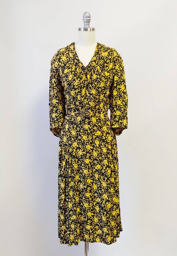 1930s Black and Yellow Rayon Dress | Vintage 30s … - image 2
