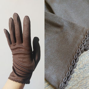 1950s Deadstock Metallic Brown Knit Gloves | Vintage 50s Cristallon Wrist Gloves