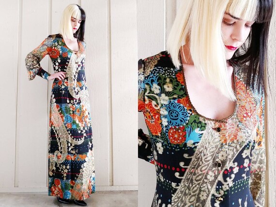 1960s Indian Silk Metallic Brocade Maxi Dress | Vi