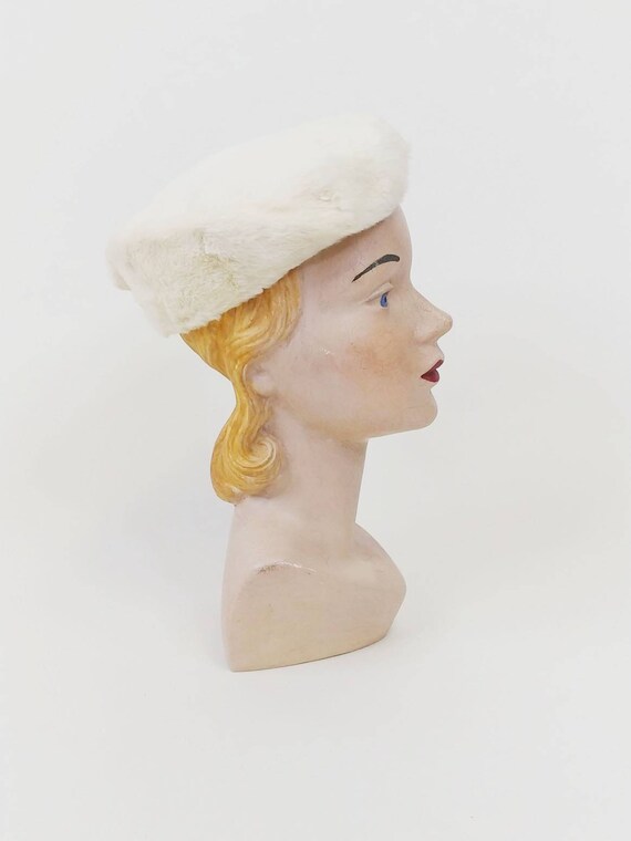 1950s Cream Sheared Rabbit Fur Beret | Vintage 50… - image 5